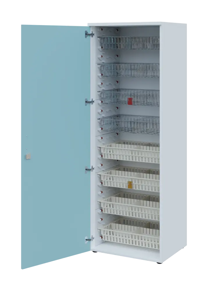 EUROMEDICA D - 66/M skříň léková boxová, 1-dveřová, levá, 1950x660x535, korpus bílý, dvířka obloha
